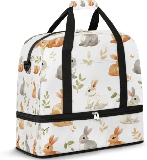 Sports Duffel Bag, Foldable Animals Rabbits Travel Duffel Bag, Gym Yoga Beach Bag Weekender Overnight Bag with Shoes Compartment for Men Women, Wild Rabbits