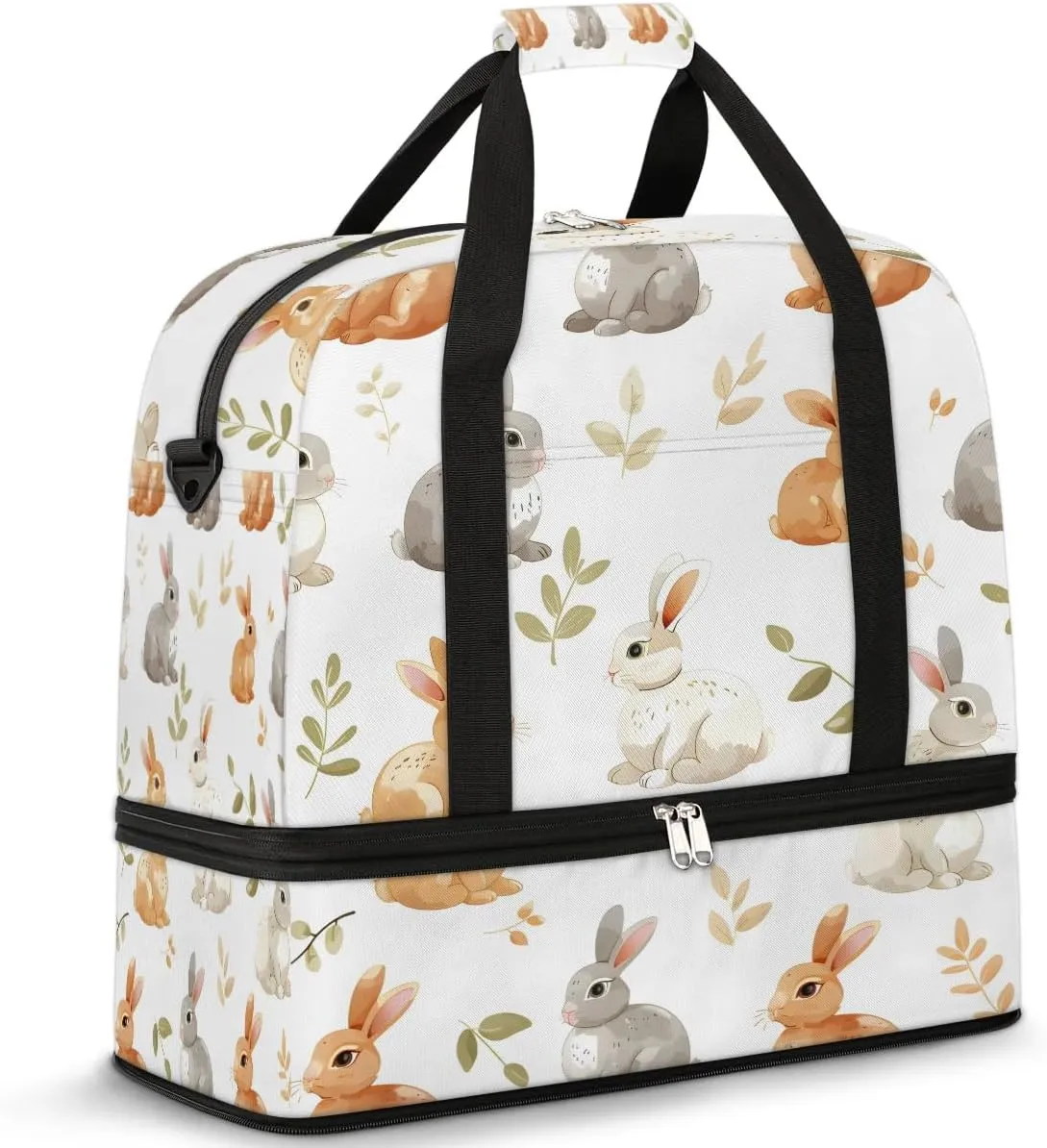 Sports Duffel Bag, Foldable Animals Rabbits Travel Duffel Bag, Gym Yoga Beach Bag Weekender Overnight Bag with Shoes Compartment for Men Women, Wild Rabbits