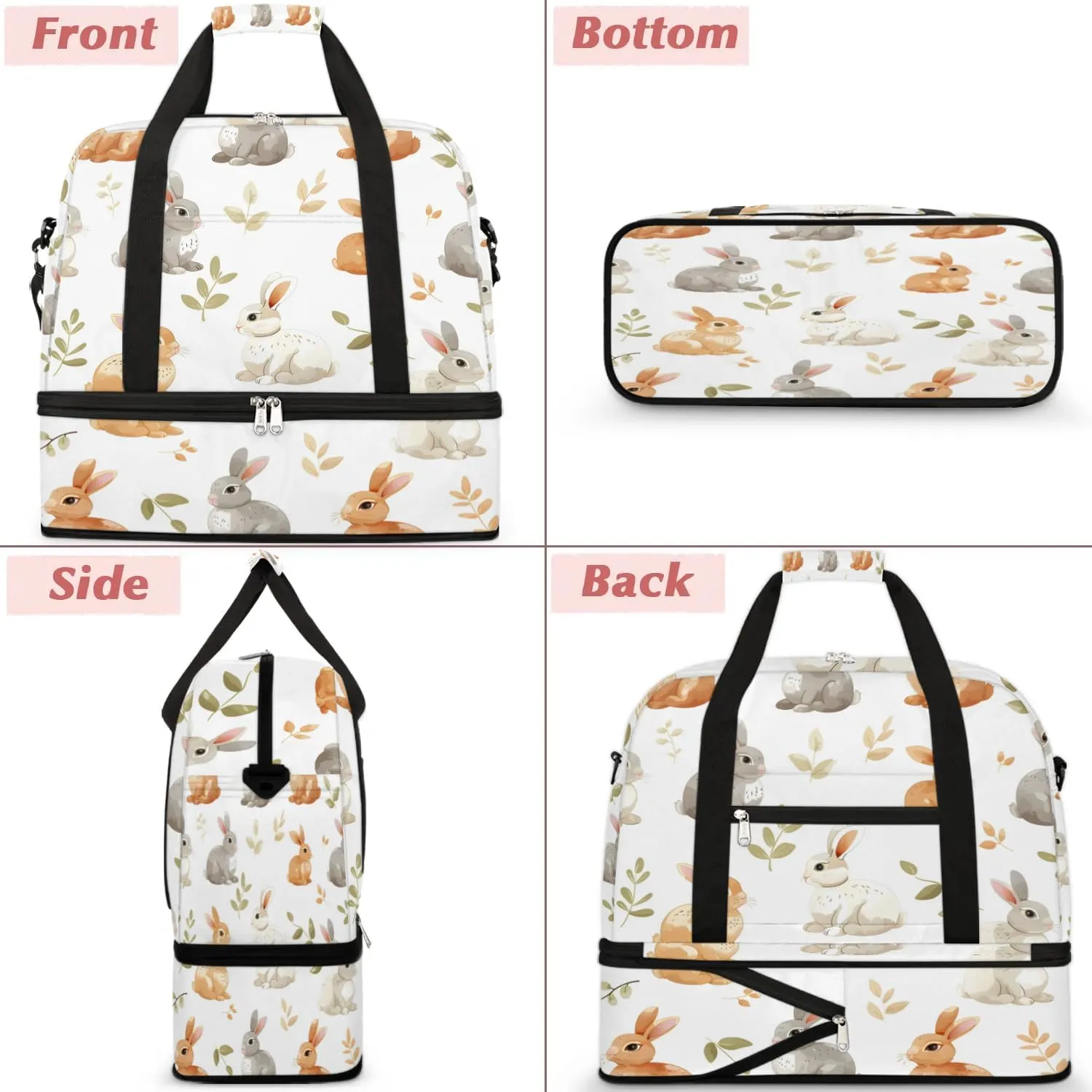 Sports Duffel Bag, Foldable Animals Rabbits Travel Duffel Bag, Gym Yoga Beach Bag Weekender Overnight Bag with Shoes Compartment for Men Women, Wild Rabbits