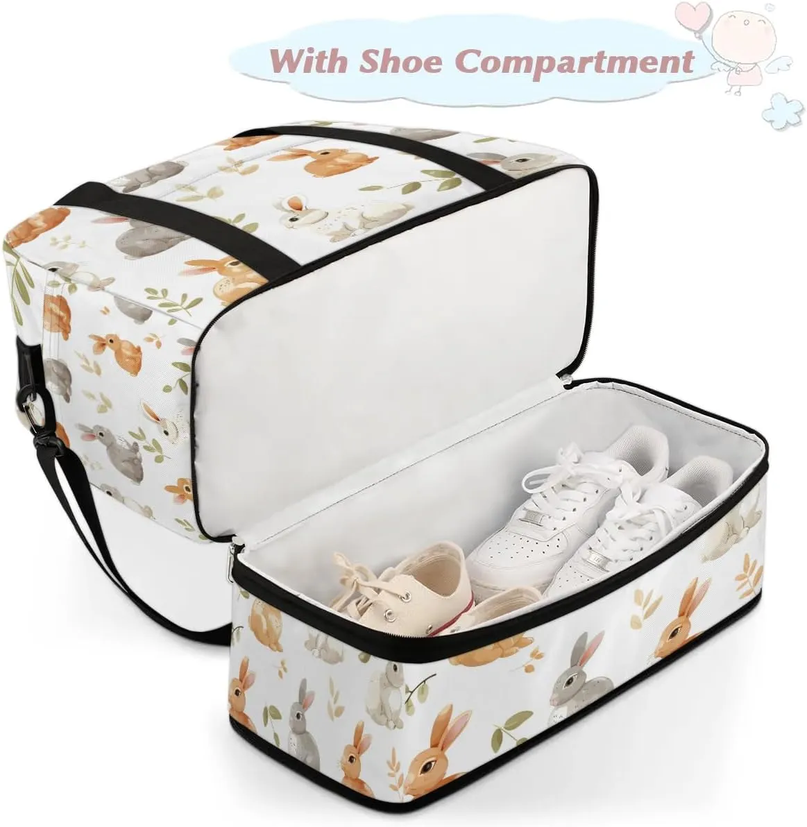 Sports Duffel Bag, Foldable Animals Rabbits Travel Duffel Bag, Gym Yoga Beach Bag Weekender Overnight Bag with Shoes Compartment for Men Women, Wild Rabbits