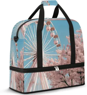 Sports Duffel Bag, Foldable Cherry Travel Duffel Bag, Gym Yoga Beach Bag Weekender Overnight Bag with Shoes Compartment for Men Women, Ferris Wheel