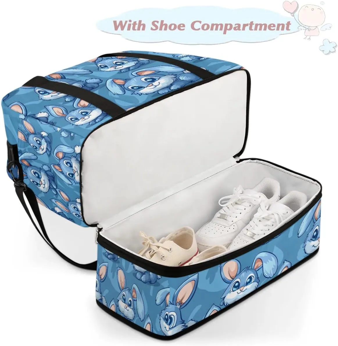 Sports Duffel Bag, Foldable Easter Bunny Travel Duffel Bag, Gym Yoga Beach Bag Weekender Overnight Bag with Shoes Compartment for Men Women, Rabbits
