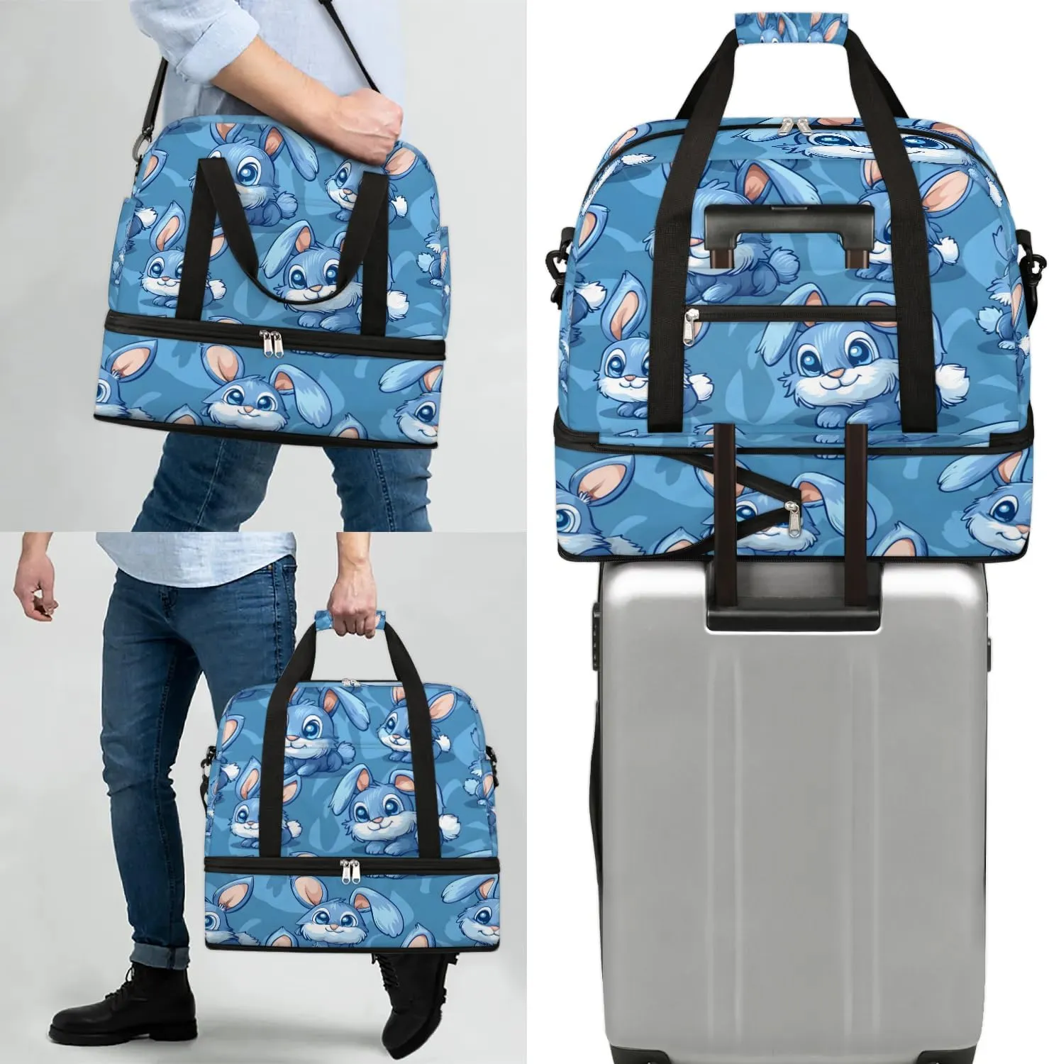 Sports Duffel Bag, Foldable Easter Bunny Travel Duffel Bag, Gym Yoga Beach Bag Weekender Overnight Bag with Shoes Compartment for Men Women, Rabbits