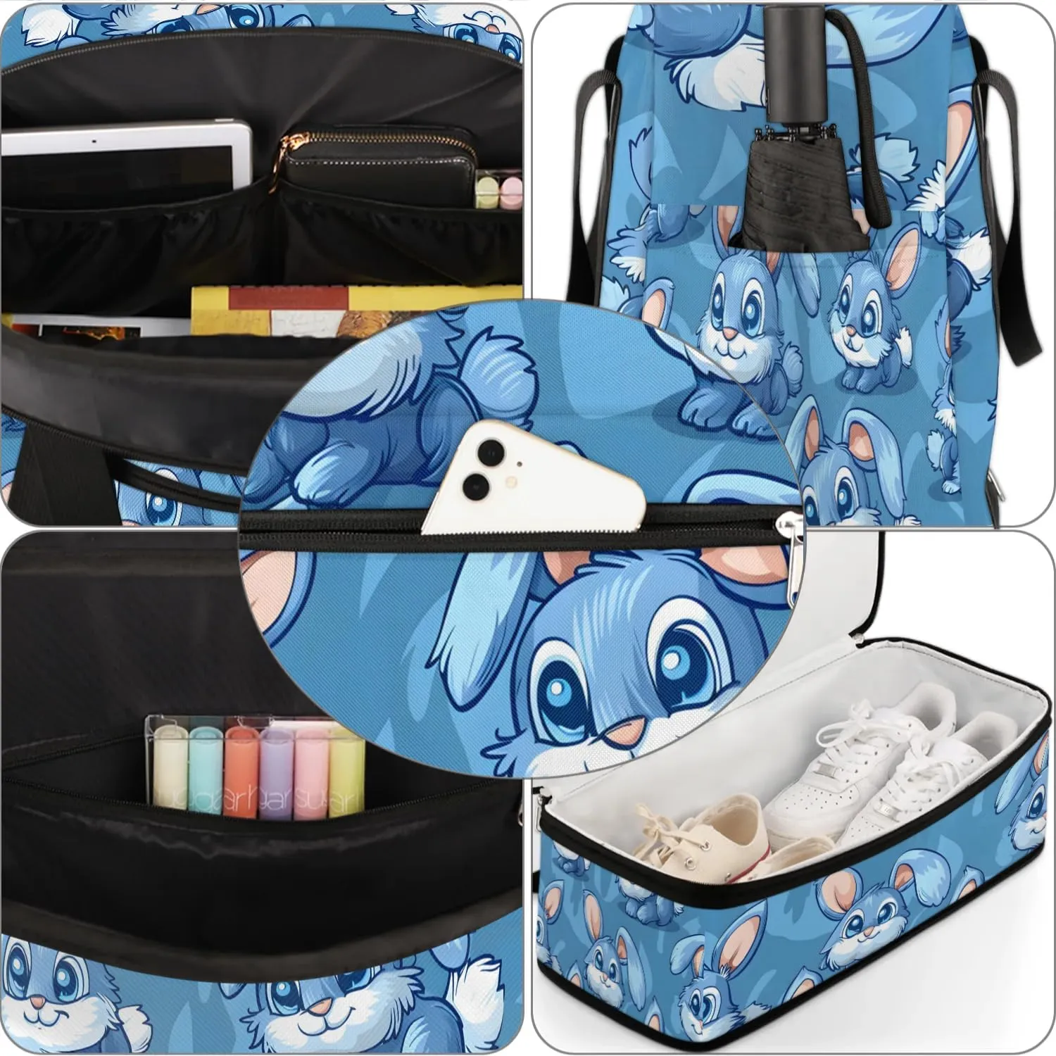 Sports Duffel Bag, Foldable Easter Bunny Travel Duffel Bag, Gym Yoga Beach Bag Weekender Overnight Bag with Shoes Compartment for Men Women, Rabbits