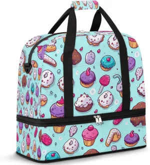 Sports Duffel Bag, Foldable Ice Cream Travel Duffel Bag, Gym Yoga Beach Bag Weekender Overnight Bag with Shoes Compartment for Men Women, Sweets Lollipop