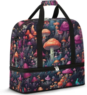 Sports Duffel Bag, Foldable Mushrooms Travel Duffel Bag, Gym Yoga Beach Bag Weekender Overnight Bag with Shoes Compartment for Men Women, Different Mushrooms
