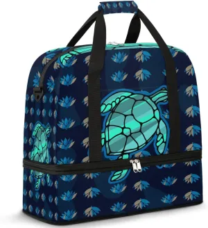 Sports Duffel Bag, Foldable Sea Turtle Travel Duffel Bag, Gym Yoga Beach Bag Weekender Overnight Bag with Shoes Compartment for Men Women, Ocean Animal
