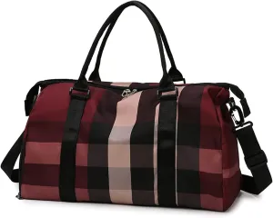 Sports Duffel Bags Gym Bags For Women Men With Shoes Pocket Nylon Large Big Fashion Travel Training Waterproof Sports Fitness Shopper Shoulder Bag(Burgundy)