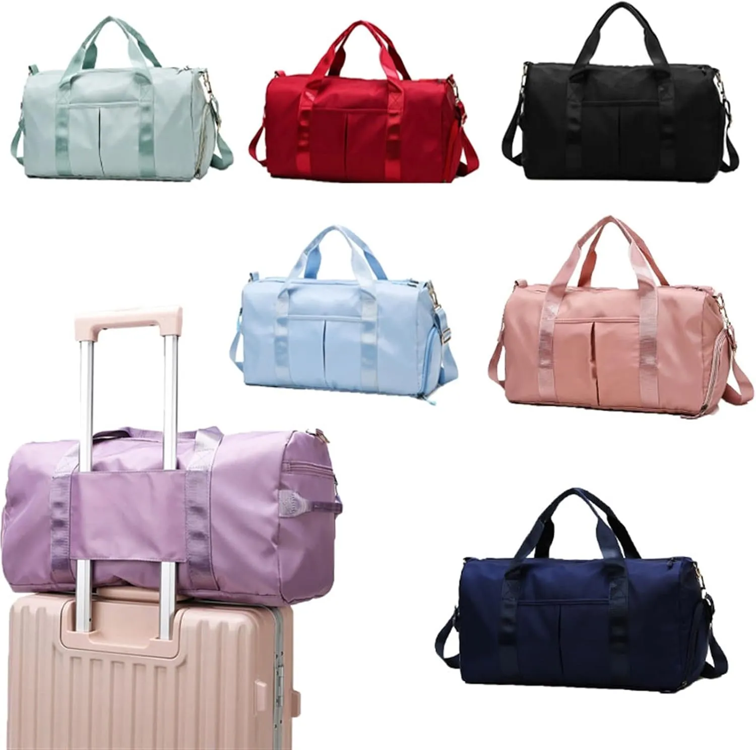 Sports Duffel Bags Gym Bags Waterproof Nylon Outdoor Sports Training Fitness Travel Yoga Ultralight Bag Men Women Handbag with Shoes Compartment(Light green)