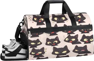 Sports Gym Bag Women Men with Wet Pocket & Shoes Compartment, Black Cat Dizzy Travel Duffel Bag, Workout Dance Bag Tote Bags, Carry On Weekender