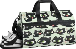 Sports Gym Bag Women Men with Wet Pocket & Shoes Compartment, Black Cats Dizzy Travel Duffel Bag, Workout Dance Bag Tote Bags, Carry On Weekender