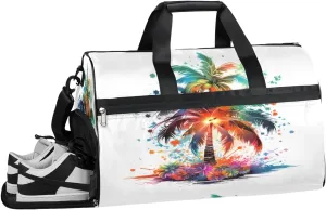 Sports Gym Bag Women Men with Wet Pocket & Shoes Compartment, Colorful Palm Tree Travel Duffel Bag, Workout Dance Bag Tote Bags, Carry On Weekender