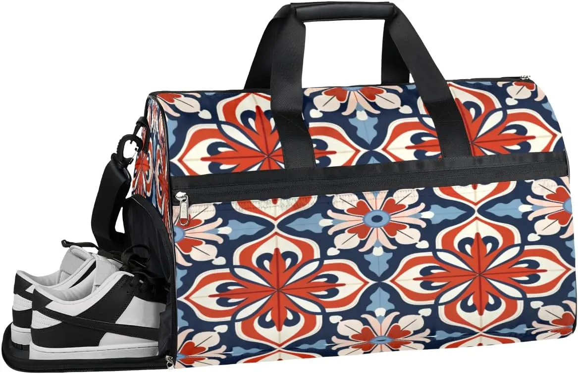 Sports Gym Bag Women Men with Wet Pocket & Shoes Compartment, Colorful Red Color Travel Duffel Bag, Workout Dance Bag Tote Bags, Carry On Weekender