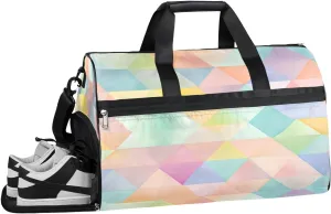 Sports Gym Bag Women Men with Wet Pocket & Shoes Compartment, Cute Geometric Patterns Travel Duffel Bag, Workout Dance Bag Tote Bags, Carry On Weekender