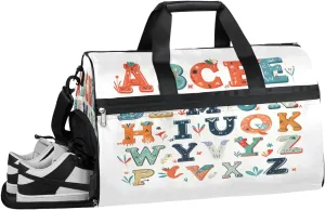 Sports Gym Bag Women Men with Wet Pocket & Shoes Compartment, Cute Letter Big Travel Duffel Bag, Workout Dance Bag Tote Bags, Carry On Weekender