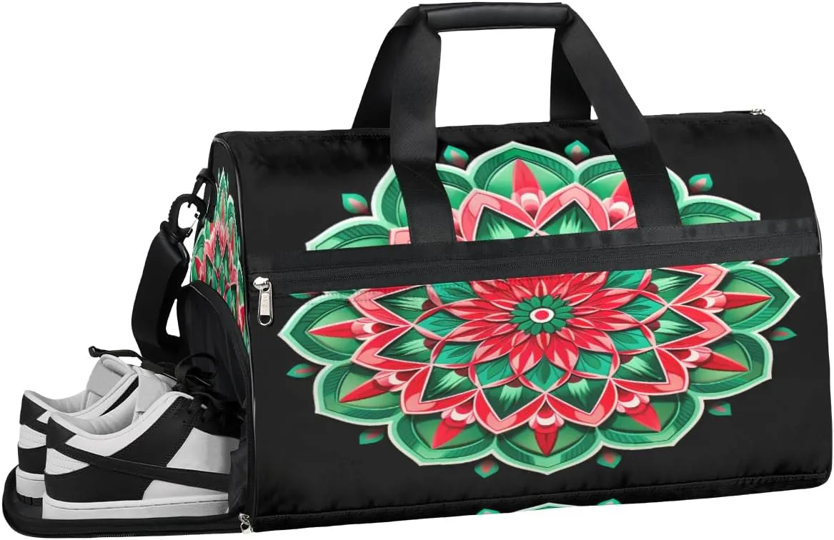 Sports Gym Bag Women Men with Wet Pocket & Shoes Compartment, Mandala Mexican Colors Travel Duffel Bag, Workout Dance Bag Tote Bags, Carry On Weekender