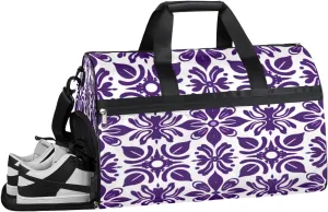 Sports Gym Bag Women Men with Wet Pocket & Shoes Compartment, Purple Color Portugeuse_tiles Travel Duffel Bag, Workout Dance Bag Tote Bags, Carry On Weekender