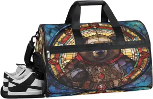 Sports Gym Bag Women Men with Wet Pocket & Shoes Compartment, Stained Glass Bear Travel Duffel Bag, Workout Dance Bag Tote Bags, Carry On Weekender