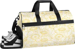 Sunflower Seamless Pattern Resistant Sports Gym Bag for Women Men Travel Duffel bag with Wet Pocket & Shoes Compartment Waterproof Weekender Bag 19.7"x9.9"x13"