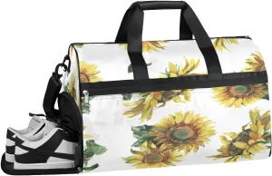 Sunflowers Watercolor Pattern Resistant Sports Gym Bag for Women Men Travel Duffel bag with Wet Pocket & Shoes Compartment Waterproof Weekender Bag 19.7"x9.9"x13"