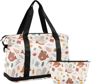 susiyo Duffel Bags Gym Bag for Women, Fox and Rabbit Bunny Rat Bear Sports Travel Duffel Bag with Shoes Compartment, Perfect for Travel, Gym