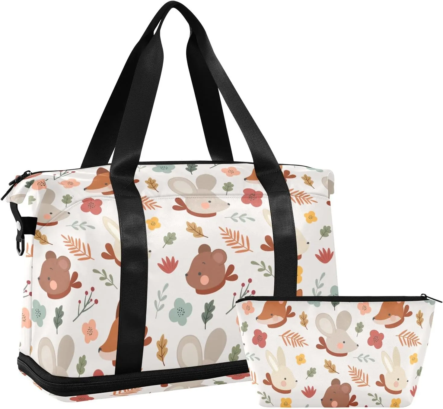 susiyo Duffel Bags Gym Bag for Women, Fox and Rabbit Bunny Rat Bear Sports Travel Duffel Bag with Shoes Compartment, Perfect for Travel, Gym
