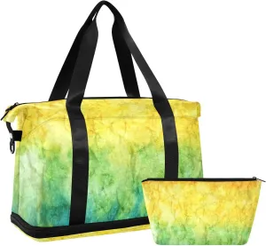 susiyo Sports Duffel Bags for Women, Yellow Green Tie Dye Travel Duffel Bags Gym Bags with Shoes Compartment, Weekender Bag Perfect for Travel, Gym