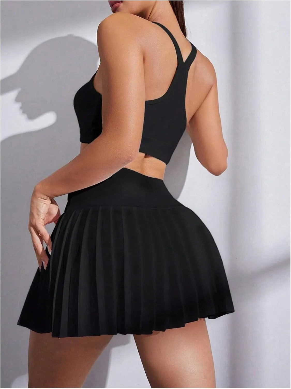 SweatyRocks Women's 2 Piece Workout Skirts Sets Crop Tank Top with Pleated Mini Skirts Tennis Tracksuits