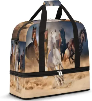 Travel Duffel Bag, Sport Gym Bag with Shoe Compartment Shoulder weekender Bag Foldable Overnight Bag for Women Men, Horse-01, One Size
