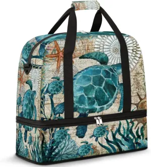 Travel Duffel Bag, Sport Gym Bag with Shoe Compartment Shoulder weekender Bag Foldable Overnight Bag for Women Men, Turtle, One Size