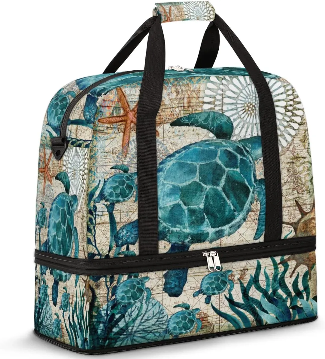 Travel Duffel Bag, Sport Gym Bag with Shoe Compartment Shoulder weekender Bag Foldable Overnight Bag for Women Men, Turtle, One Size