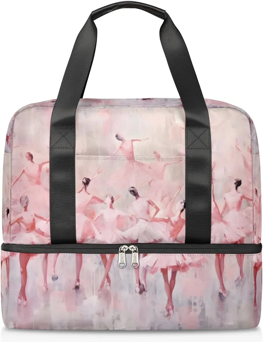 Travel Duffel Bags Ballet Dancer Sports Gym Bag with Wet Pocket & Shoes Compartment Large Duffel Bags Waterproof Overnight Bag Weekender Bags for Women Men