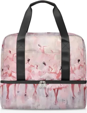 Travel Duffel Bags Ballet Dancer Sports Gym Bag with Wet Pocket & Shoes Compartment Large Duffel Bags Waterproof Overnight Bag Weekender Bags for Women Men