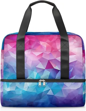 Travel Duffel Bags Blue Geometry Sports Gym Bag with Wet Pocket & Shoes Compartment Large Duffel Bags Waterproof Overnight Bag Weekender Bags for Women Men
