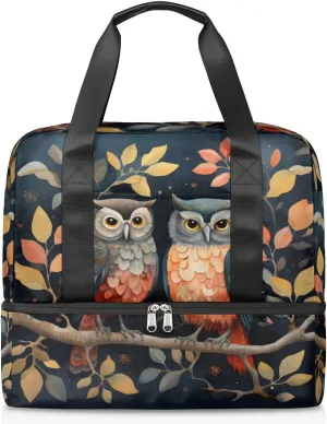 Travel Duffel Bags Branch Owl Sports Gym Bag with Wet Pocket & Shoes Compartment Large Duffel Bags Waterproof Overnight Bag Weekender Bags for Women Men