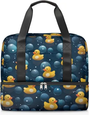 Travel Duffel Bags Bubble Ducks Sports Gym Bag with Wet Pocket & Shoes Compartment Large Duffel Bags Waterproof Overnight Bag Weekender Bags for Women Men