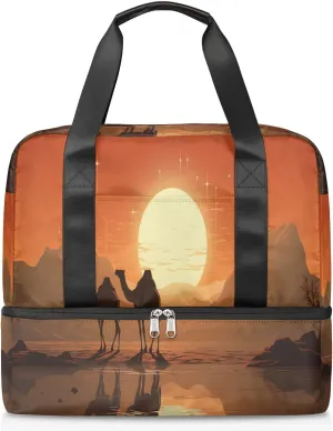 Travel Duffel Bags Camels Sunset Sports Gym Bag with Wet Pocket & Shoes Compartment Large Duffel Bags Waterproof Overnight Bag Weekender Bags for Women Men