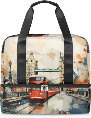 Travel Duffel Bags City Train Sports Gym Bag with Wet Pocket & Shoes Compartment Large Duffel Bags Waterproof Overnight Bag Weekender Bags for Women Men