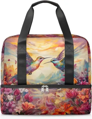 Travel Duffel Bags Colorful Hummingbirds Sports Gym Bag with Wet Pocket & Shoes Compartment Large Duffel Bags Waterproof Overnight Bag Weekender Bags for Women Men