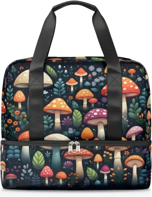 Travel Duffel Bags Colorful Mushrooms Sports Gym Bag with Wet Pocket & Shoes Compartment Large Duffel Bags Waterproof Overnight Bag Weekender Bags for Women Men