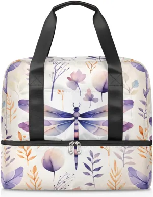 Travel Duffel Bags Dragonfly Leaves Sports Gym Bag with Wet Pocket & Shoes Compartment Large Duffel Bags Waterproof Overnight Bag Weekender Bags for Women Men