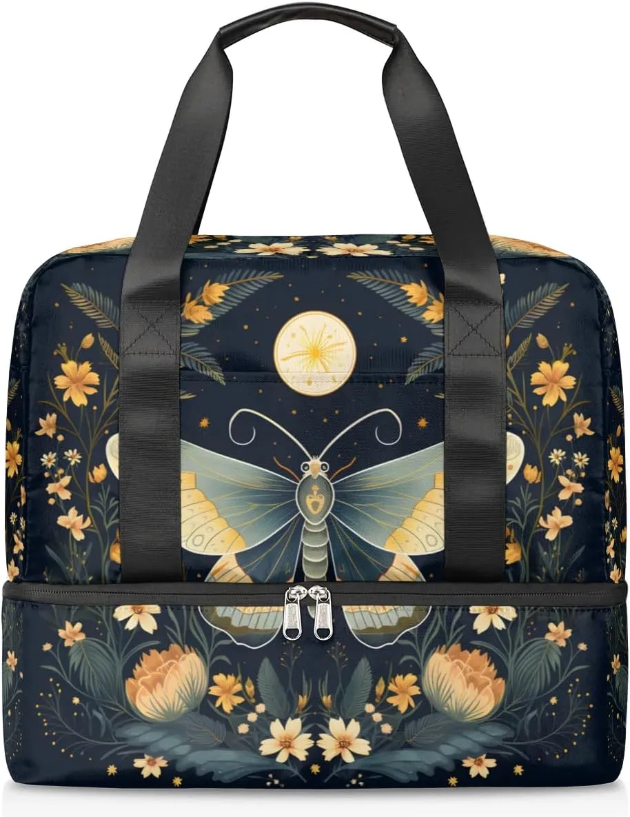 Travel Duffel Bags Ethnic Butterfly Sports Gym Bag with Wet Pocket & Shoes Compartment Large Duffel Bags Waterproof Overnight Bag Weekender Bags for Women Men