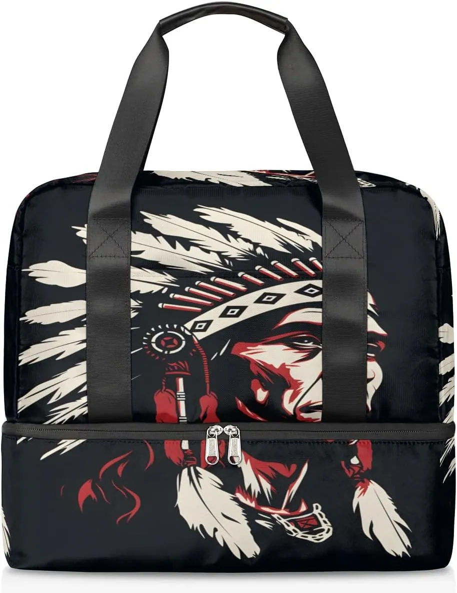 Travel Duffel Bags Ethnic Indian Sports Gym Bag with Wet Pocket & Shoes Compartment Large Duffel Bags Waterproof Overnight Bag Weekender Bags for Women Men