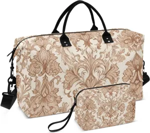 Travel Duffel Bags for Unisex-Adult, Personal Item Travel Duffel Bag with Shoes Compartment, Carry On Bag for Women, Travel, Gym, Weekend,Lace Brown