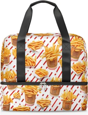 Travel Duffel Bags French Fries Sports Gym Bag with Wet Pocket & Shoes Compartment Large Duffel Bags Waterproof Overnight Bag Weekender Bags for Women Men
