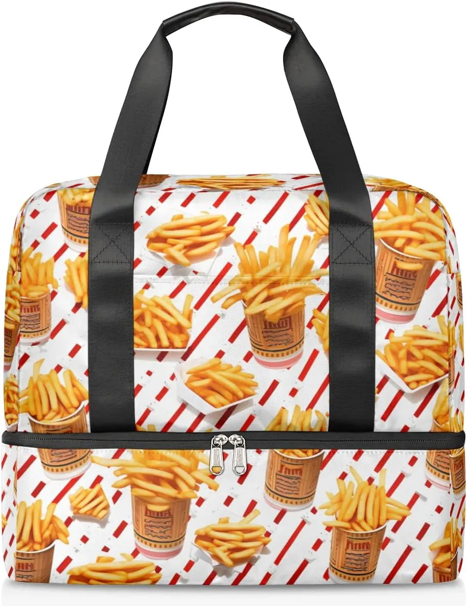 Travel Duffel Bags French Fries Sports Gym Bag with Wet Pocket & Shoes Compartment Large Duffel Bags Waterproof Overnight Bag Weekender Bags for Women Men