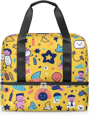 Travel Duffel Bags Funny Cartoon Sports Gym Bag with Wet Pocket & Shoes Compartment Large Duffel Bags Waterproof Overnight Bag Weekender Bags for Women Men