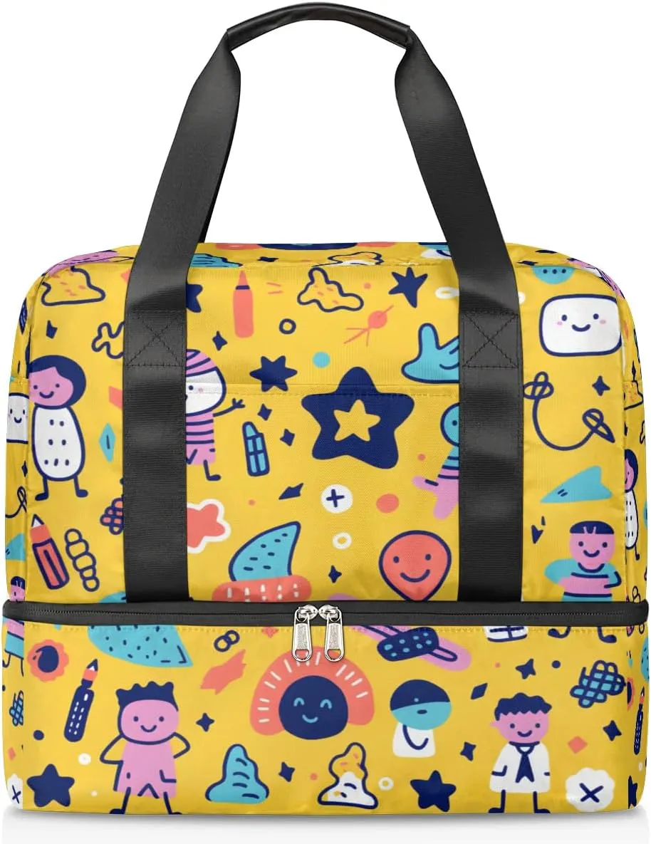 Travel Duffel Bags Funny Cartoon Sports Gym Bag with Wet Pocket & Shoes Compartment Large Duffel Bags Waterproof Overnight Bag Weekender Bags for Women Men