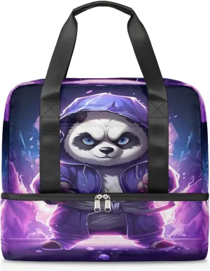 Travel Duffel Bags Funny Panda Sports Gym Bag with Wet Pocket & Shoes Compartment Large Duffel Bags Waterproof Overnight Bag Weekender Bags for Women Men