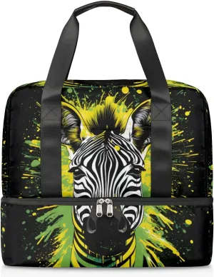 Travel Duffel Bags Funny Zebra Sports Gym Bag with Wet Pocket & Shoes Compartment Large Duffel Bags Waterproof Overnight Bag Weekender Bags for Women Men